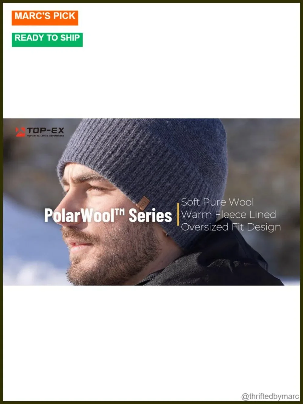 100% Merino Wool Fleece Lined Oversized Beanie Cuffed Watch Cap